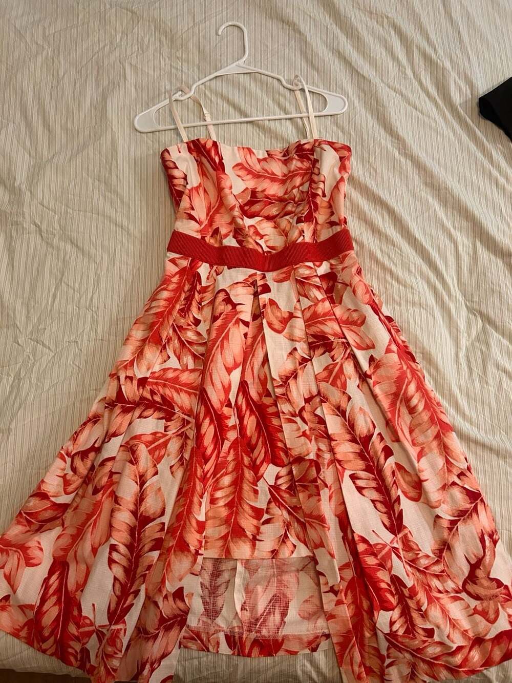 Eva Mendes New York & Company Red Leaf Tropical Print Strapless Dress w/straps